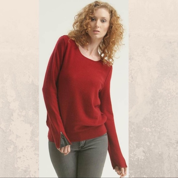 Zoe Couture Red Cashmere Sweater — Women’s Small, Soft Knit, Zip-Sleeve Detail - Picture 2 of 10
